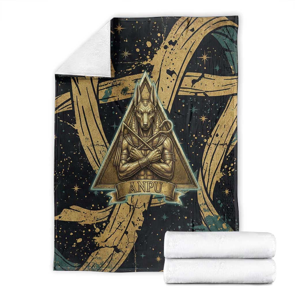 Anubis Ancient Egyptian Blanket with Starry Mummy Wrap Pattern, Anubis Warrior Illustration, and Pyramid - African Pride