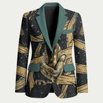 Anubis Ancient Egyptian Blazer with Starry Mummy Wrap Pattern, Anubis Warrior Illustration, and Pyramid - African Pride