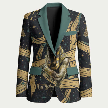 Anubis Ancient Egyptian Blazer with Starry Mummy Wrap Pattern, Anubis Warrior Illustration, and Pyramid - African Pride