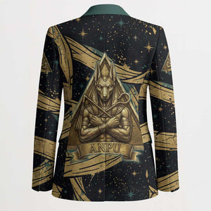 Anubis Ancient Egyptian Blazer with Starry Mummy Wrap Pattern, Anubis Warrior Illustration, and Pyramid - African Pride