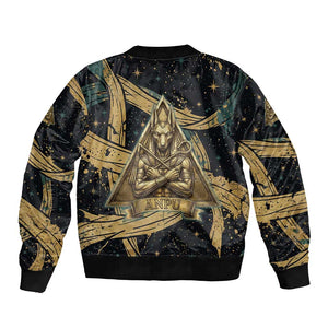 Anubis Ancient Egyptian Bomber Jacket with Starry Mummy Wrap Pattern, Anubis Warrior Illustration, and Pyramid - African Pride