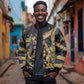 Anubis Ancient Egyptian Bomber Jacket with Starry Mummy Wrap Pattern, Anubis Warrior Illustration, and Pyramid - African Pride