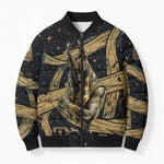Anubis Ancient Egyptian Bomber Puffer Jacket with Starry Mummy Wrap Pattern, Anubis Warrior Illustration, and Pyramid - African Pride