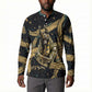 Anubis Ancient Egyptian Button Sweatshirt with Starry Mummy Wrap Pattern, Anubis Warrior Illustration, and Pyramid