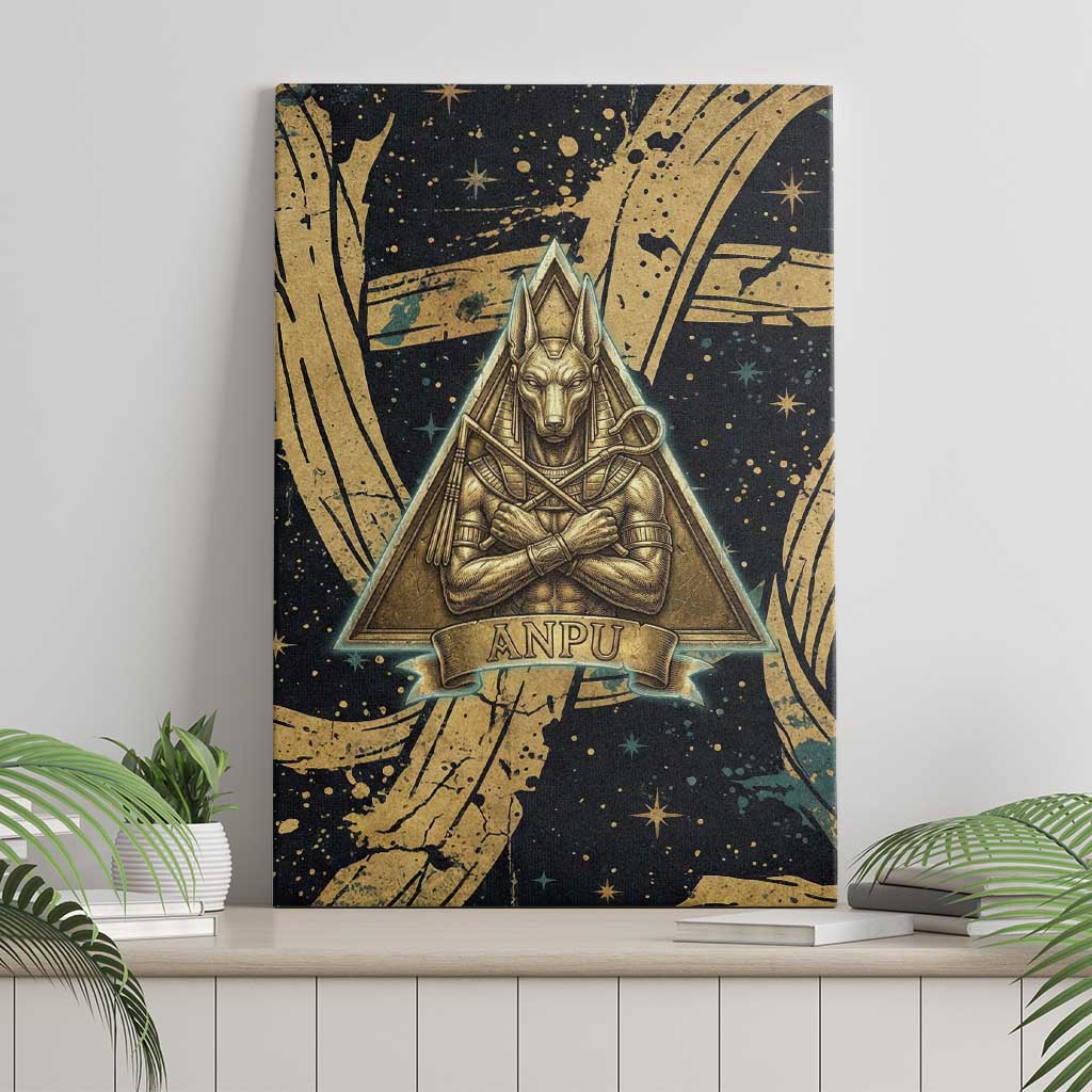 Anubis Ancient Egyptian Canvas Wall Art with Starry Mummy Wrap Pattern, Anubis Warrior Illustration, and Pyramid - African Pride