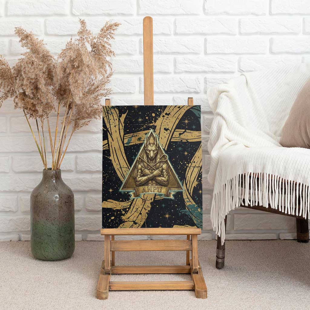 Anubis Ancient Egyptian Canvas Wall Art with Starry Mummy Wrap Pattern, Anubis Warrior Illustration, and Pyramid - African Pride