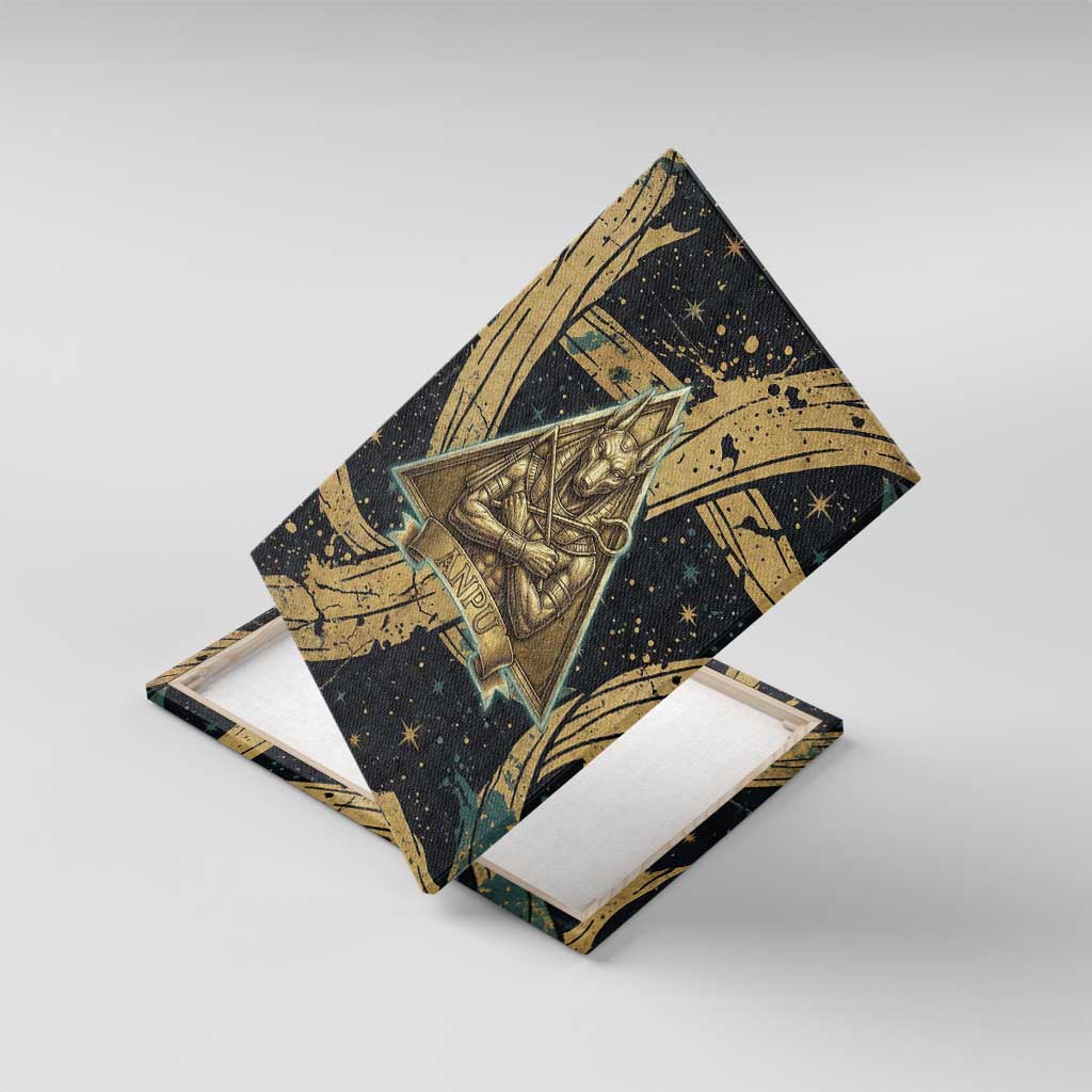Anubis Ancient Egyptian Canvas Wall Art with Starry Mummy Wrap Pattern, Anubis Warrior Illustration, and Pyramid - African Pride