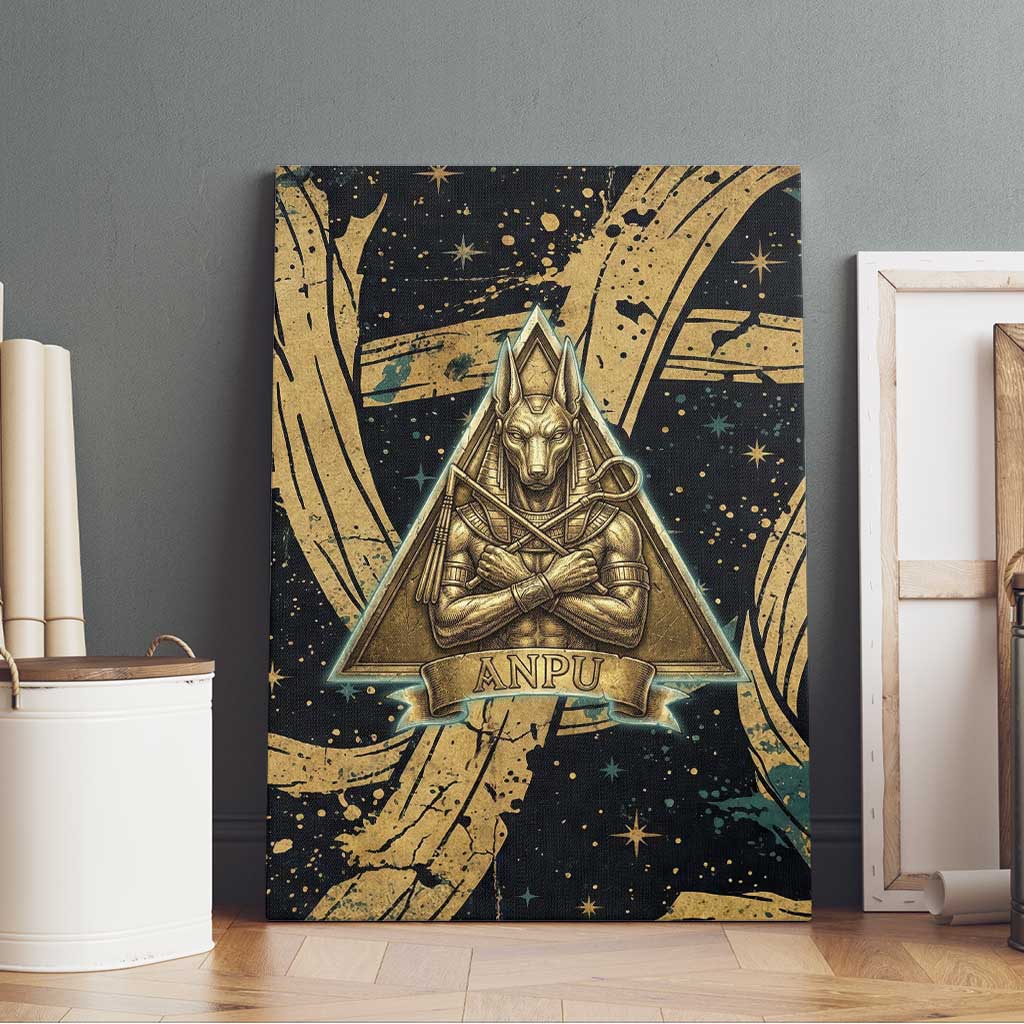 Anubis Ancient Egyptian Canvas Wall Art with Starry Mummy Wrap Pattern, Anubis Warrior Illustration, and Pyramid - African Pride