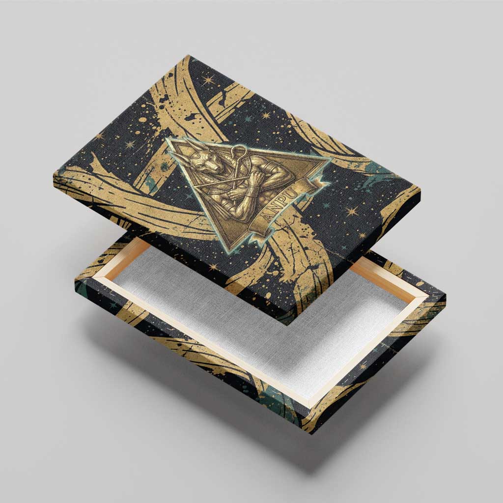 Anubis Ancient Egyptian Canvas Wall Art with Starry Mummy Wrap Pattern, Anubis Warrior Illustration, and Pyramid - African Pride