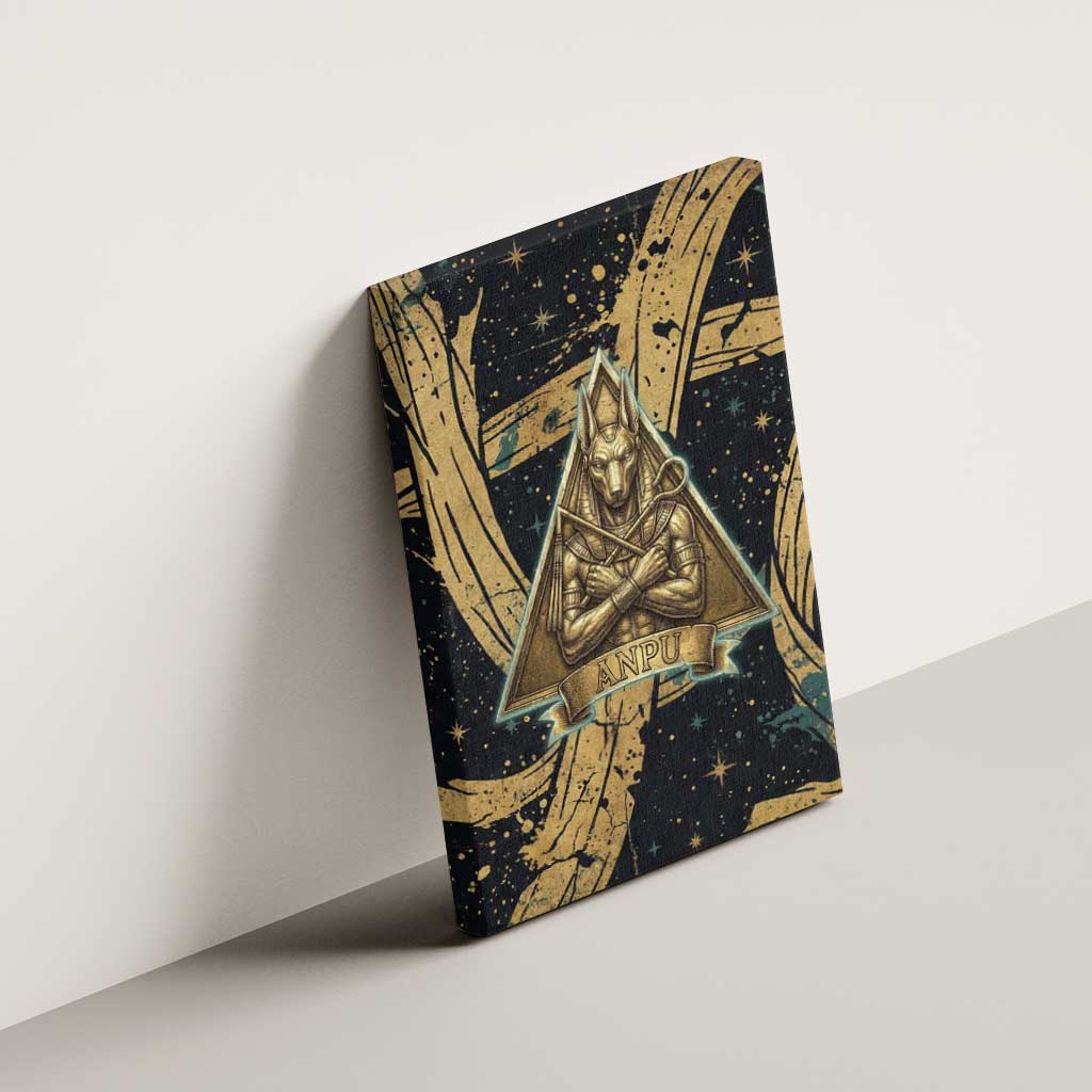 Anubis Ancient Egyptian Canvas Wall Art with Starry Mummy Wrap Pattern, Anubis Warrior Illustration, and Pyramid - African Pride