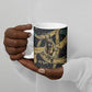 Anubis Ancient Egyptian Ceramic Mug with Starry Mummy Wrap Pattern, Anubis Warrior Illustration, and Pyramid - African Pride