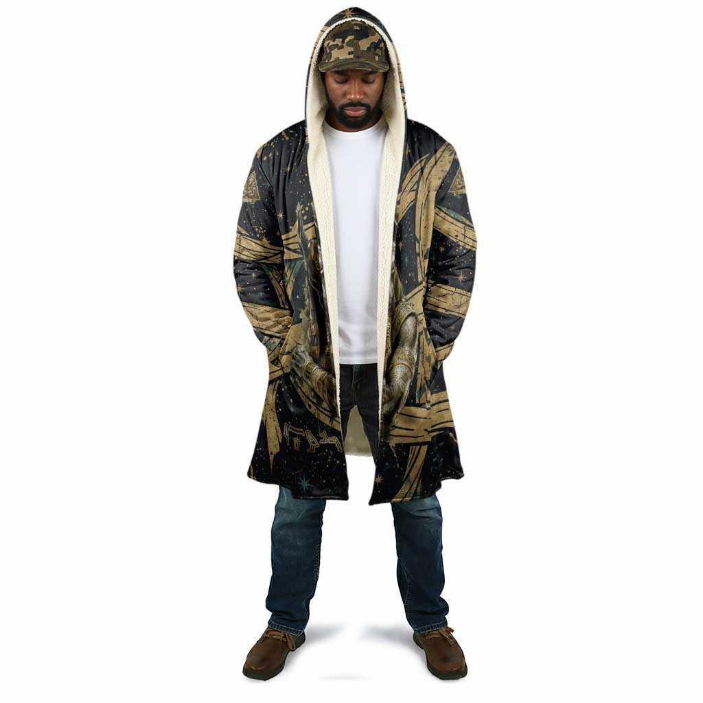 Anubis Ancient Egyptian Cloak with Starry Mummy Wrap Pattern, Anubis Warrior Illustration, and Pyramid - African Pride