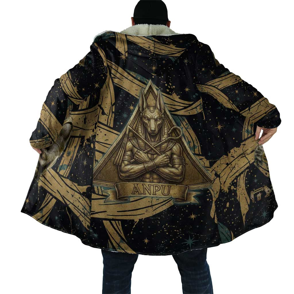 Anubis Ancient Egyptian Cloak with Starry Mummy Wrap Pattern, Anubis Warrior Illustration, and Pyramid - African Pride