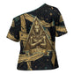 Anubis Ancient Egyptian Cross Shoulder Shirt with Starry Mummy Wrap Pattern, Anubis Warrior Illustration, and Pyramid - African Pride