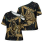 Anubis Ancient Egyptian Cross Shoulder Shirt with Starry Mummy Wrap Pattern, Anubis Warrior Illustration, and Pyramid - African Pride
