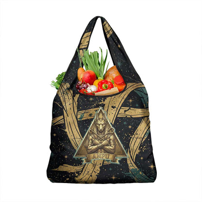 Anubis Ancient Egyptian Grocery Bag with Starry Mummy Wrap Pattern, Anubis Warrior Illustration, and Pyramid - African Pride