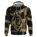 Anubis Ancient Egyptian Hoodie with Starry Mummy Wrap Pattern, Anubis Warrior Illustration, and Pyramid - African Pride