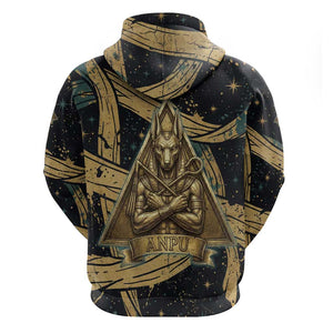 Anubis Ancient Egyptian Hoodie with Starry Mummy Wrap Pattern, Anubis Warrior Illustration, and Pyramid - African Pride