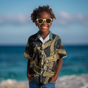 Anubis Ancient Egyptian Kid Hawaiian Shirt with Starry Mummy Wrap Pattern, Anubis Warrior Illustration, and Pyramid - African Pride