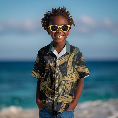 Anubis Ancient Egyptian Kid Hawaiian Shirt with Starry Mummy Wrap Pattern, Anubis Warrior Illustration, and Pyramid - African Pride