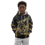 Anubis Ancient Egyptian Kid Hoodie with Starry Mummy Wrap Pattern, Anubis Warrior Illustration, and Pyramid - African Pride