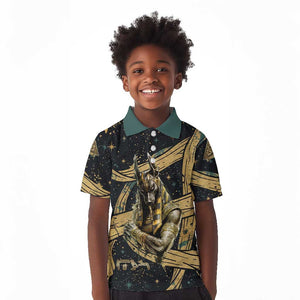 Anubis Ancient Egyptian Kid Polo Shirt with Starry Mummy Wrap Pattern, Anubis Warrior Illustration, and Pyramid - African Pride
