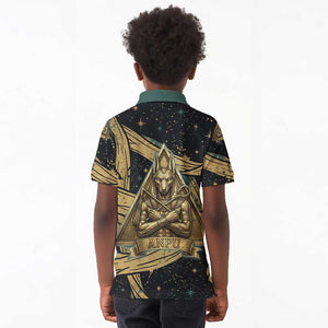 Anubis Ancient Egyptian Kid Polo Shirt with Starry Mummy Wrap Pattern, Anubis Warrior Illustration, and Pyramid - African Pride