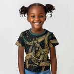 Anubis Ancient Egyptian Kid T shirt with Starry Mummy Wrap Pattern, Anubis Warrior Illustration, and Pyramid - African Pride
