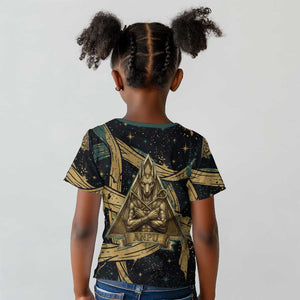 Anubis Ancient Egyptian Kid T shirt with Starry Mummy Wrap Pattern, Anubis Warrior Illustration, and Pyramid - African Pride