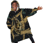 Anubis Ancient Egyptian Kid Wearable Blanket Hoodie with Starry Mummy Wrap Pattern, Anubis Warrior Illustration, and Pyramid - African Pride