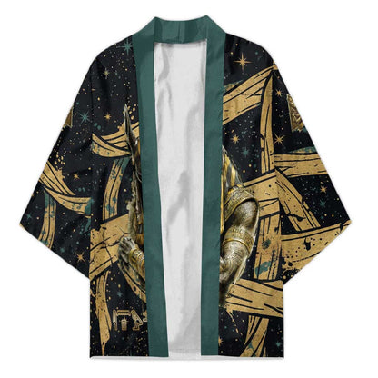 Anubis Ancient Egyptian Kimono with Starry Mummy Wrap Pattern, Anubis Warrior Illustration, and Pyramid - African Pride