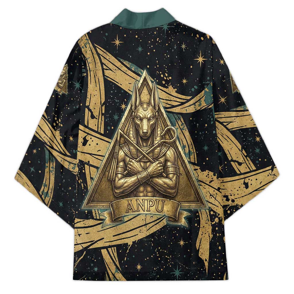 Anubis Ancient Egyptian Kimono with Starry Mummy Wrap Pattern, Anubis Warrior Illustration, and Pyramid - African Pride