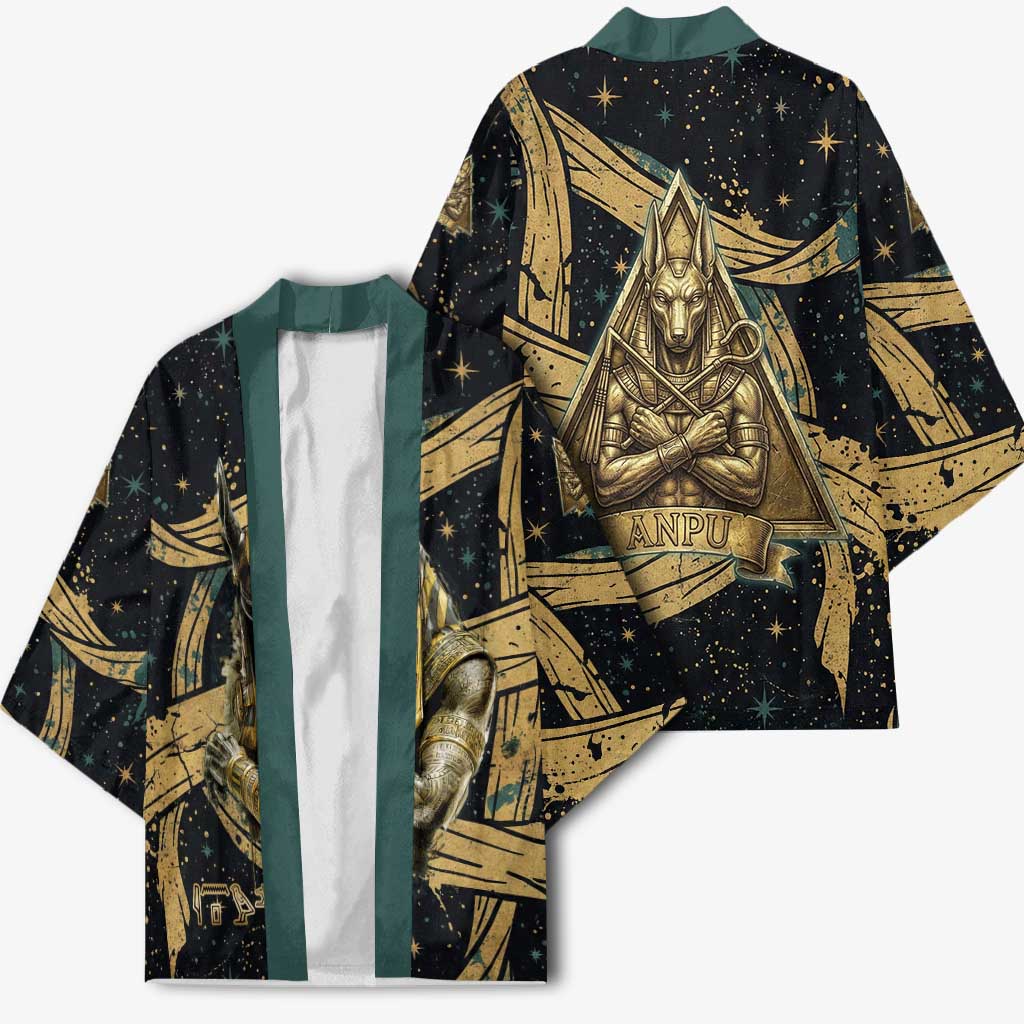 Anubis Ancient Egyptian Kimono with Starry Mummy Wrap Pattern, Anubis Warrior Illustration, and Pyramid - African Pride