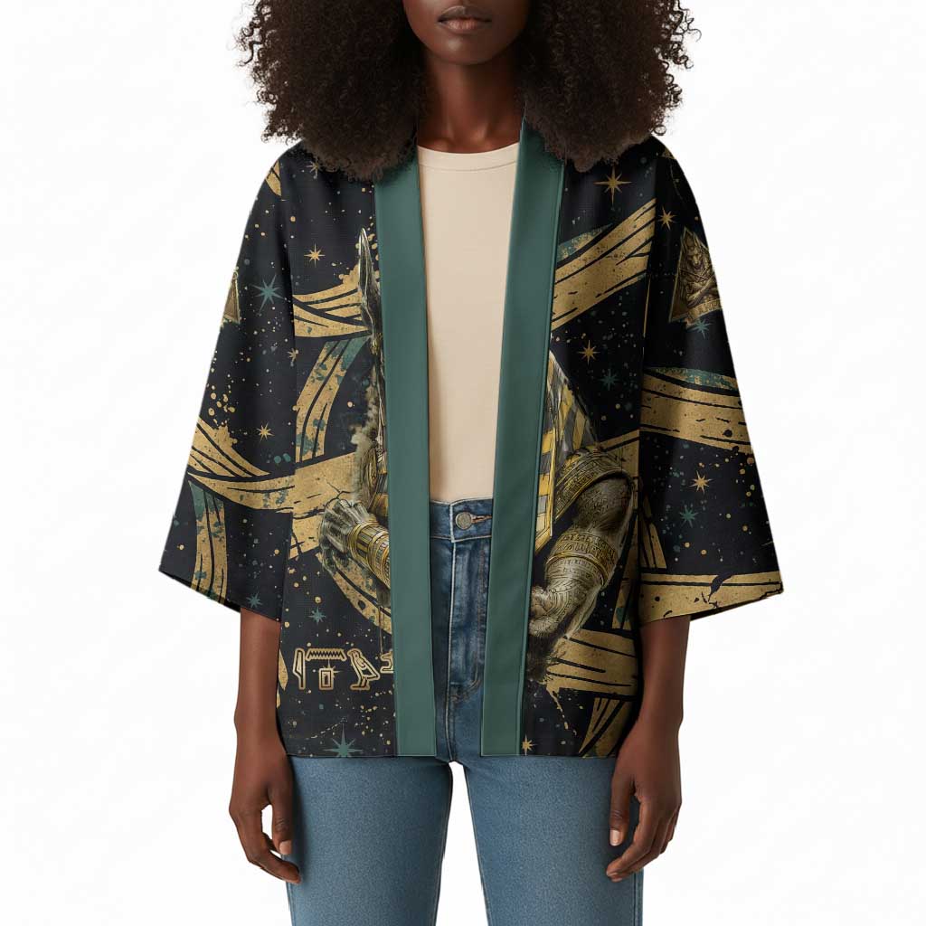 Anubis Ancient Egyptian Kimono with Starry Mummy Wrap Pattern, Anubis Warrior Illustration, and Pyramid - African Pride