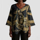 Anubis Ancient Egyptian Kimono Sleeve Blouse with Starry Mummy Wrap Pattern, Anubis Warrior Illustration, and Pyramid - African Pride