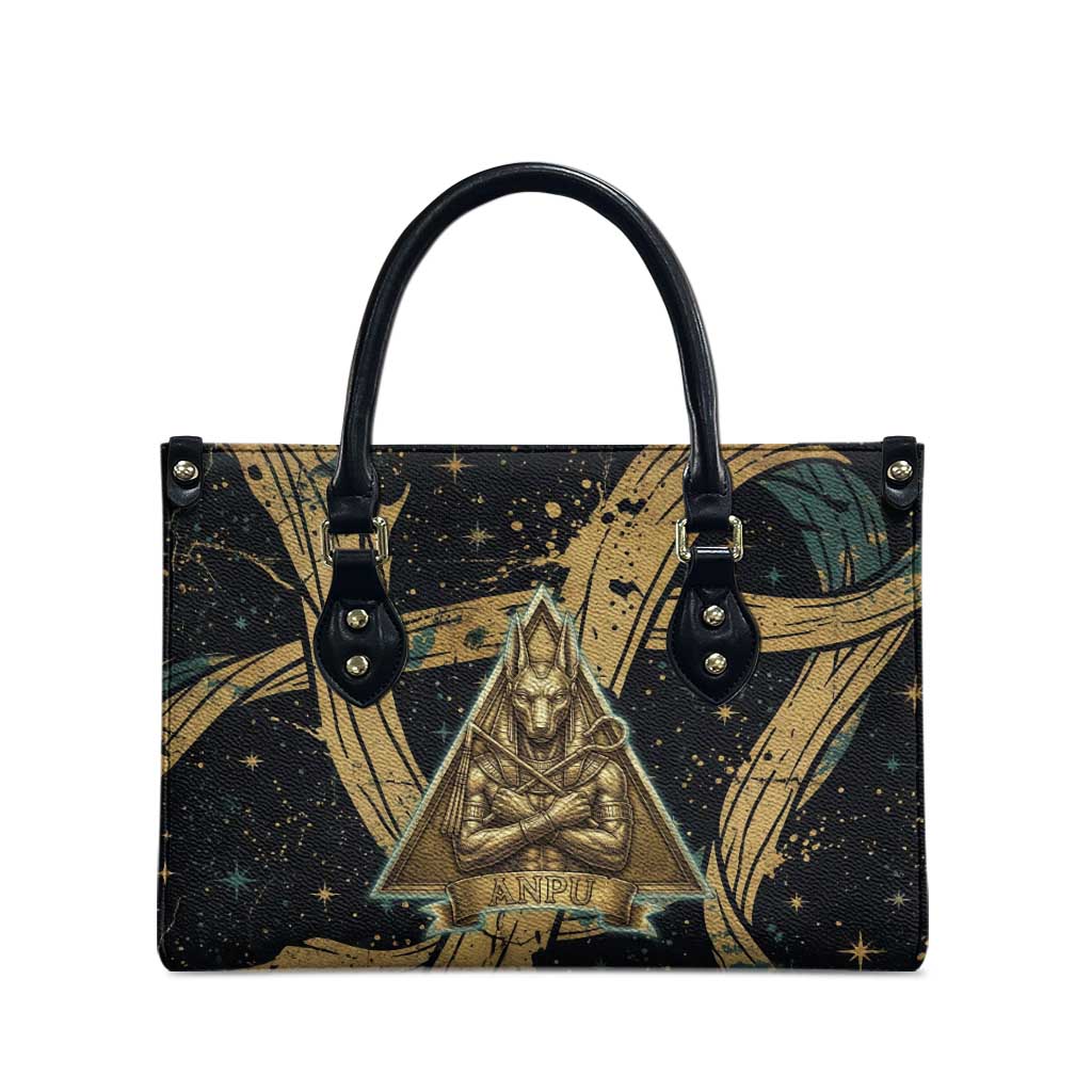 Anubis Ancient Egyptian Leather Bag with Starry Mummy Wrap Pattern, Anubis Warrior Illustration, and Pyramid - African Pride