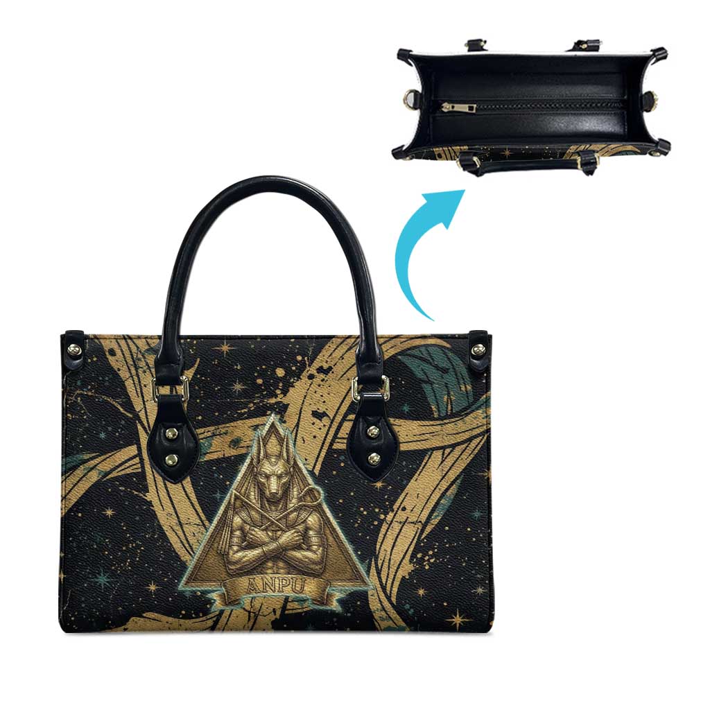 Anubis Ancient Egyptian Leather Bag with Starry Mummy Wrap Pattern, Anubis Warrior Illustration, and Pyramid - African Pride