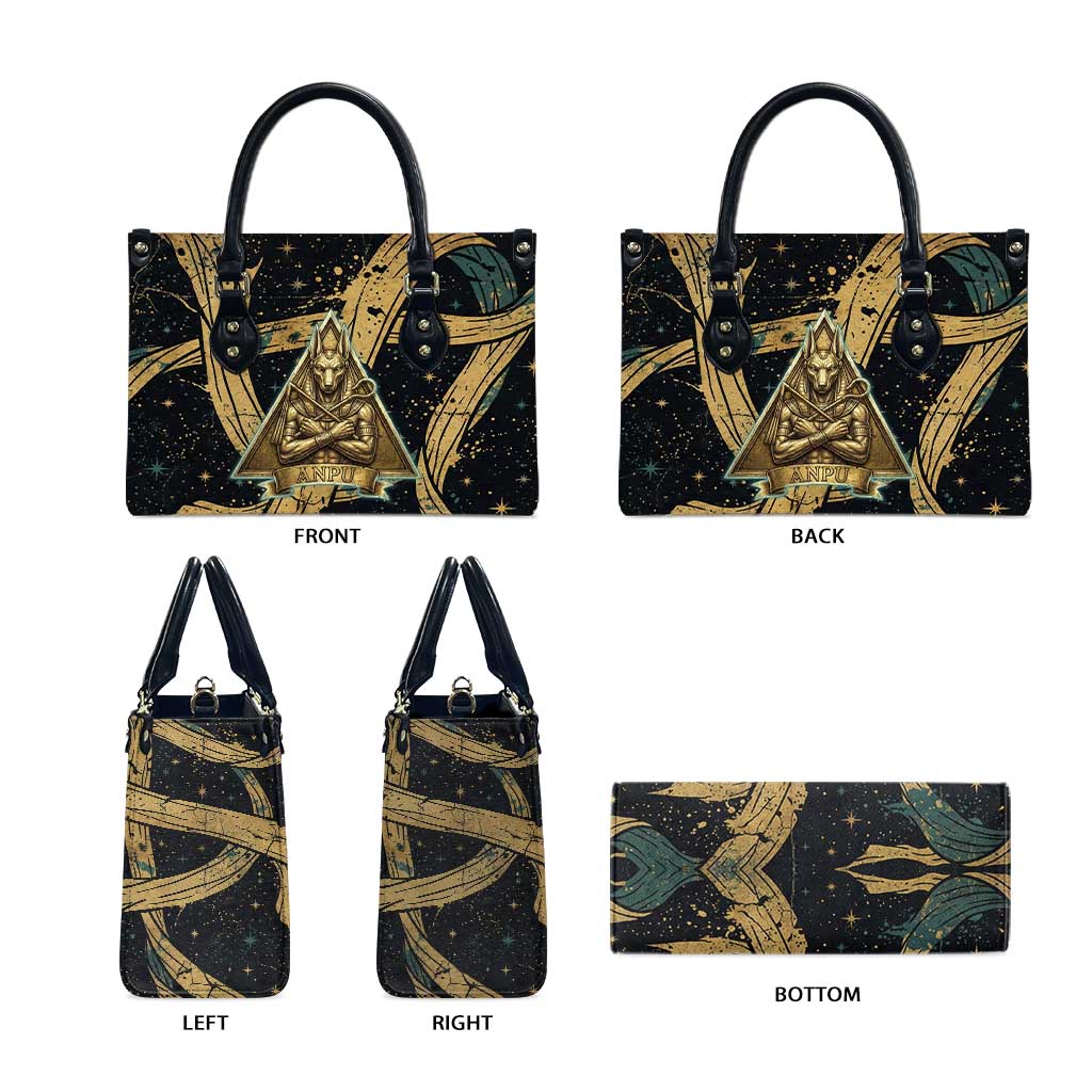 Anubis Ancient Egyptian Leather Bag with Starry Mummy Wrap Pattern, Anubis Warrior Illustration, and Pyramid - African Pride