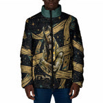 Anubis Ancient Egyptian Padded Jacket with Starry Mummy Wrap Pattern, Anubis Warrior Illustration, and Pyramid - African Pride