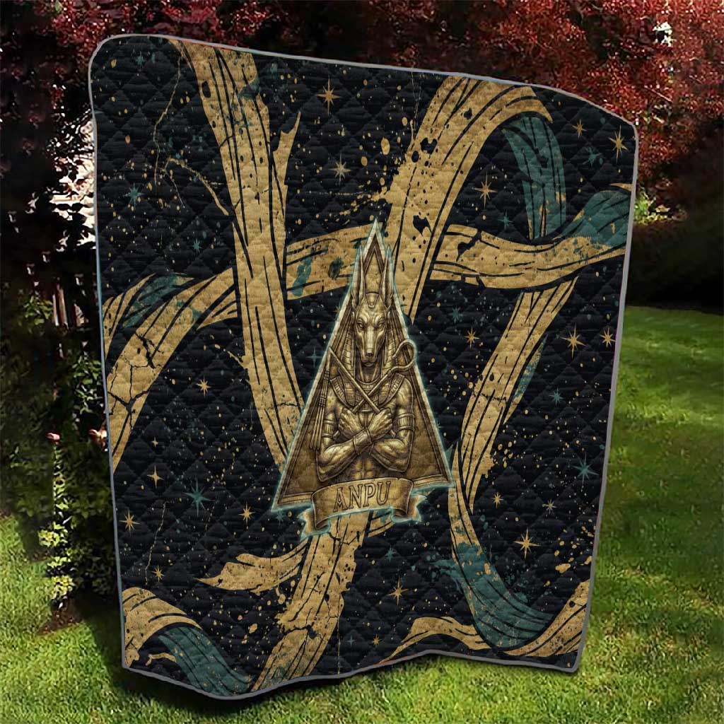 Anubis Ancient Egyptian Quilt with Starry Mummy Wrap Pattern, Anubis Warrior Illustration, and Pyramid - African Pride