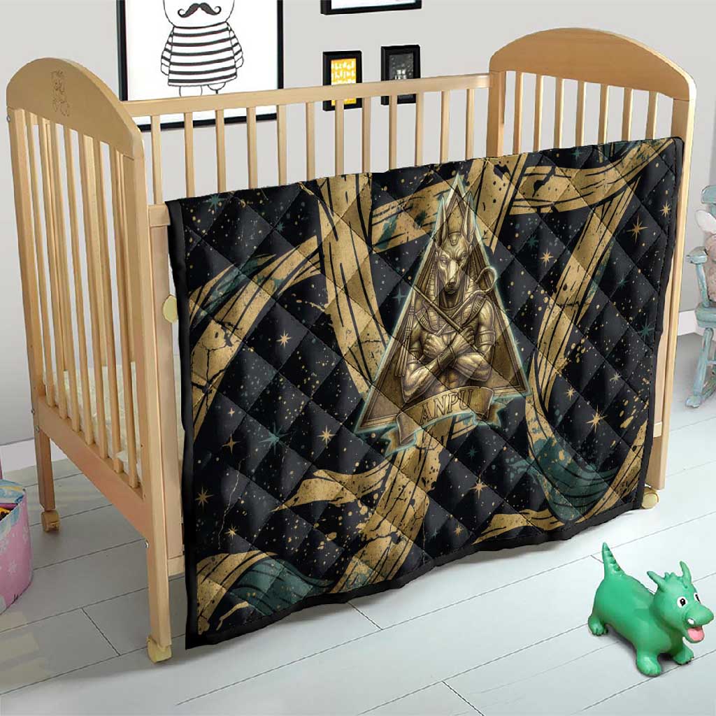 Anubis Ancient Egyptian Quilt with Starry Mummy Wrap Pattern, Anubis Warrior Illustration, and Pyramid - African Pride