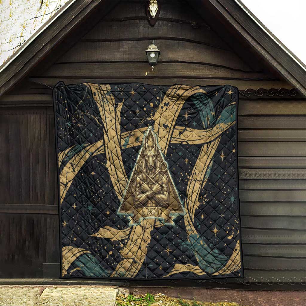 Anubis Ancient Egyptian Quilt with Starry Mummy Wrap Pattern, Anubis Warrior Illustration, and Pyramid - African Pride