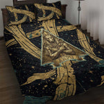 Anubis Ancient Egyptian Quilt Bed Set with Starry Mummy Wrap Pattern, Anubis Warrior Illustration, and Pyramid - African Pride
