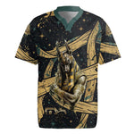 Anubis Ancient Egyptian Rugby Jersey with Starry Mummy Wrap Pattern, Anubis Warrior Illustration, and Pyramid - African Pride