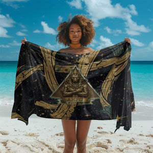 Anubis Ancient Egyptian Sarong with Starry Mummy Wrap Pattern, Anubis Warrior Illustration, and Pyramid - African Pride