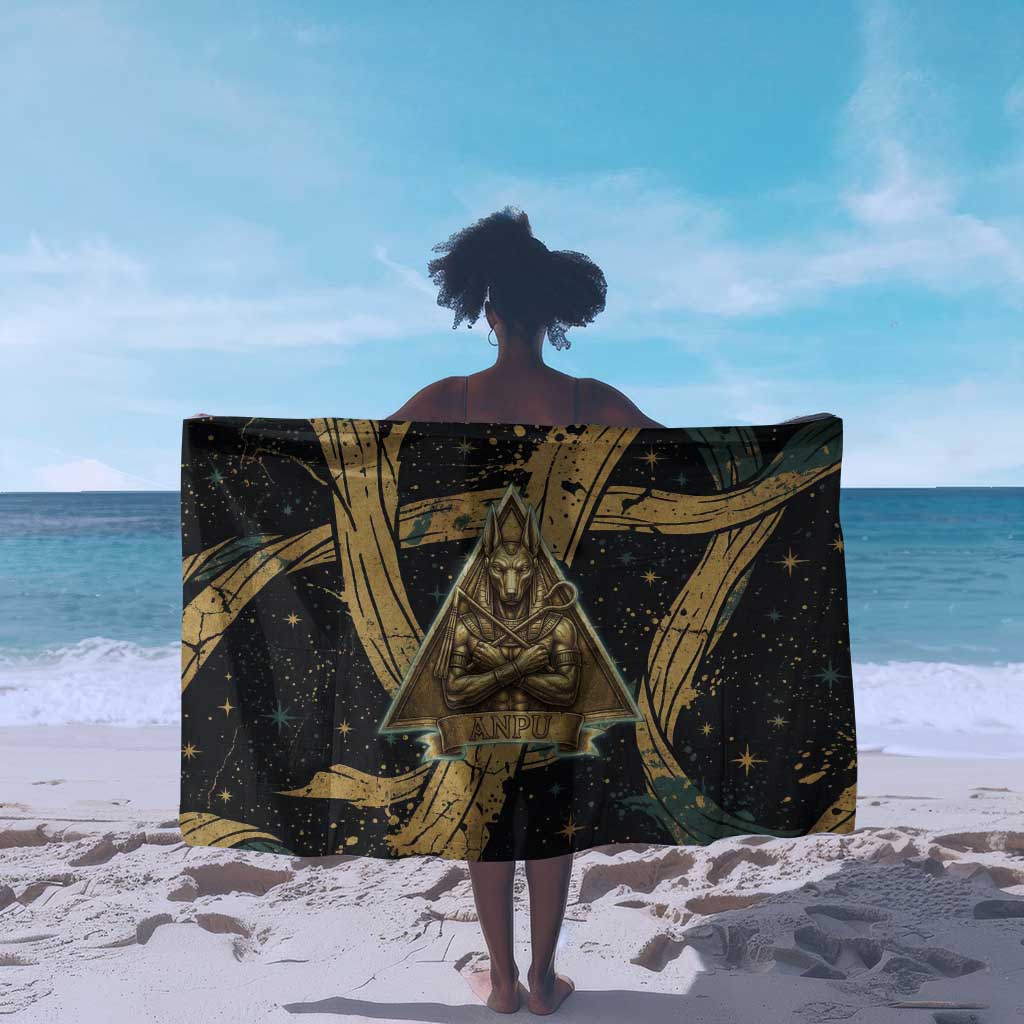 Anubis Ancient Egyptian Sarong with Starry Mummy Wrap Pattern, Anubis Warrior Illustration, and Pyramid - African Pride