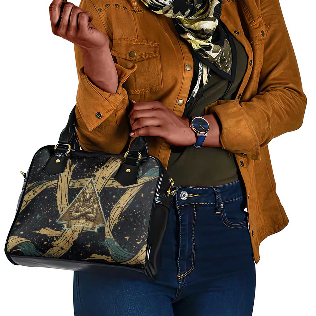 Anubis Ancient Egyptian Shoulder Handbag with Starry Mummy Wrap Pattern, Anubis Warrior Illustration, and Pyramid - African Pride