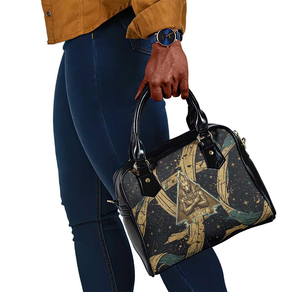 Anubis Ancient Egyptian Shoulder Handbag with Starry Mummy Wrap Pattern, Anubis Warrior Illustration, and Pyramid - African Pride