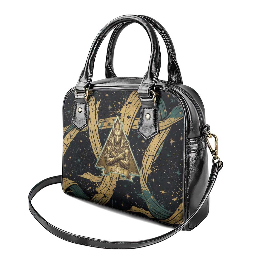 Anubis Ancient Egyptian Shoulder Handbag with Starry Mummy Wrap Pattern, Anubis Warrior Illustration, and Pyramid - African Pride