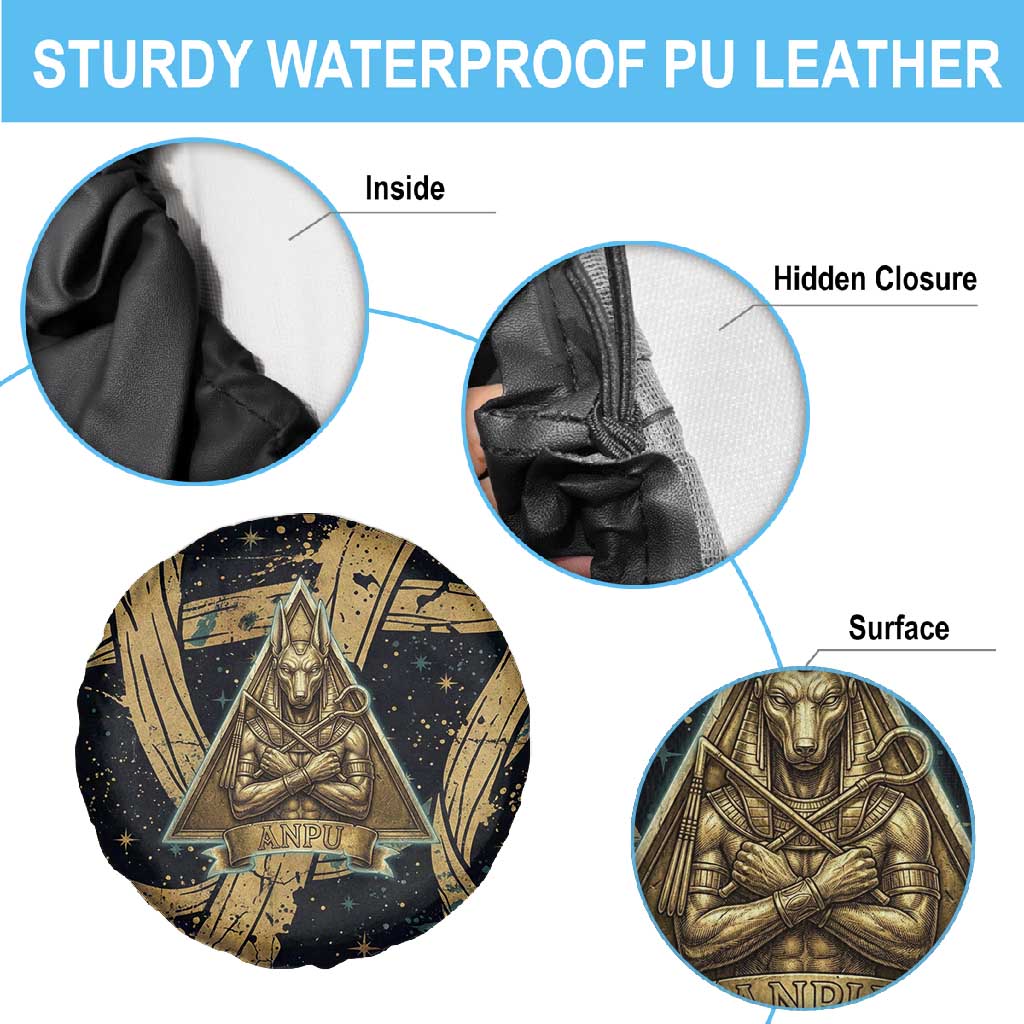 Anubis Ancient Egyptian Spare Tire Cover with Starry Mummy Wrap Pattern, Anubis Warrior Illustration, and Pyramid - African Pride